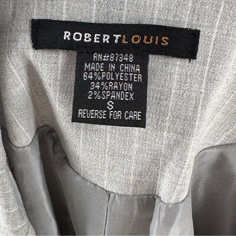 Robert Louis blazer S gray pinstripe double breasted career with pockets 90s - Picture 9 of 11